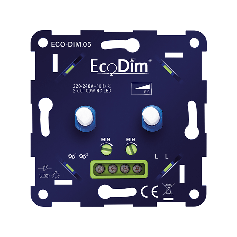 EcoDim Duo Dimmer ECO-DIM.05 Wissel/Hotelschakeling - 5-150W - Faseafsnijding - Outledtl.nl